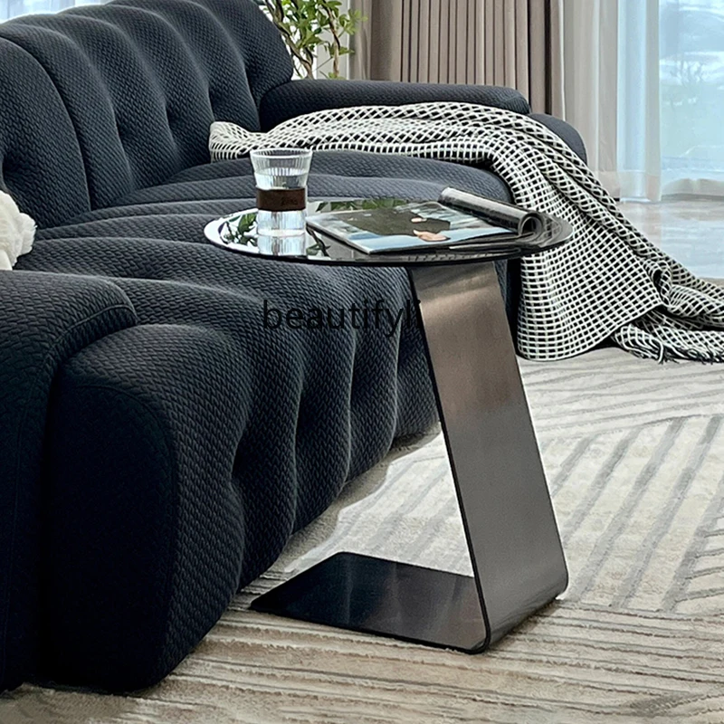 

Italian light luxury natural Lauren black gold edge sofa living room modern high-end art corner few round edges few