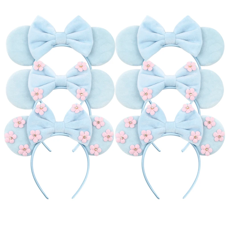 Chic Boutique Flower 3.3 "Mouse Ears Headband 5" Velvet Bow Hairband For Girls Festival Party Cosplay DIY Women Hair Accessories