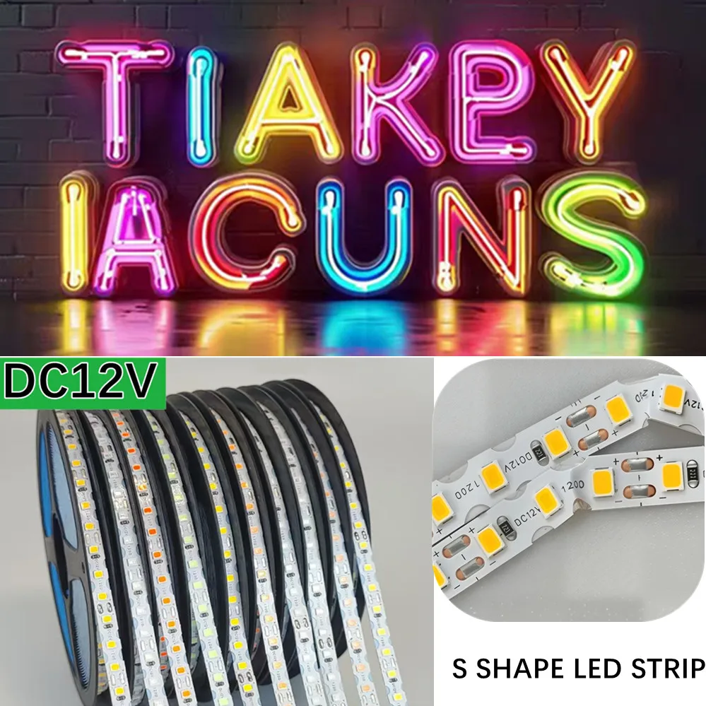 

S Shape 6mm PCB 2835 SMD LED Strip Bendable 120LED/m Flexible Tape Light Ribbon For DIY Neon Sign Letter 13Color 1m-50m