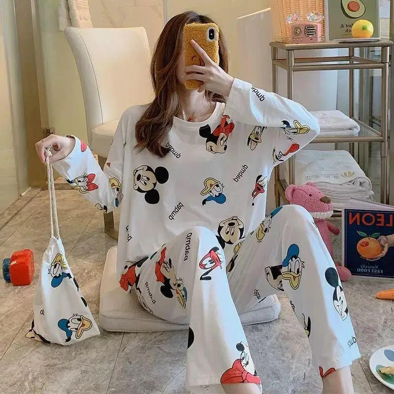 HotSelling Cute Women's Long Sleeve Pajama Set Cartoon Kawaii Soft Comfortable Warm Loungewear Home Sleepwear Lightweight Casual