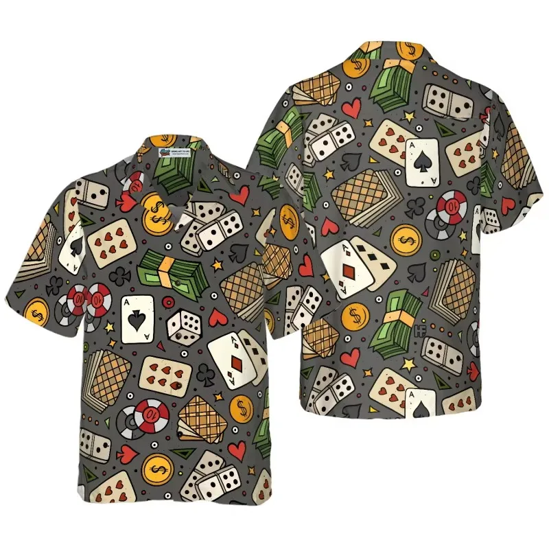 3d Print Flaming Poker Casino Hawaiian Shirts For Men Summer Short Sleeve Cool Poker Beach Shirts For Card Players Mens Shirt