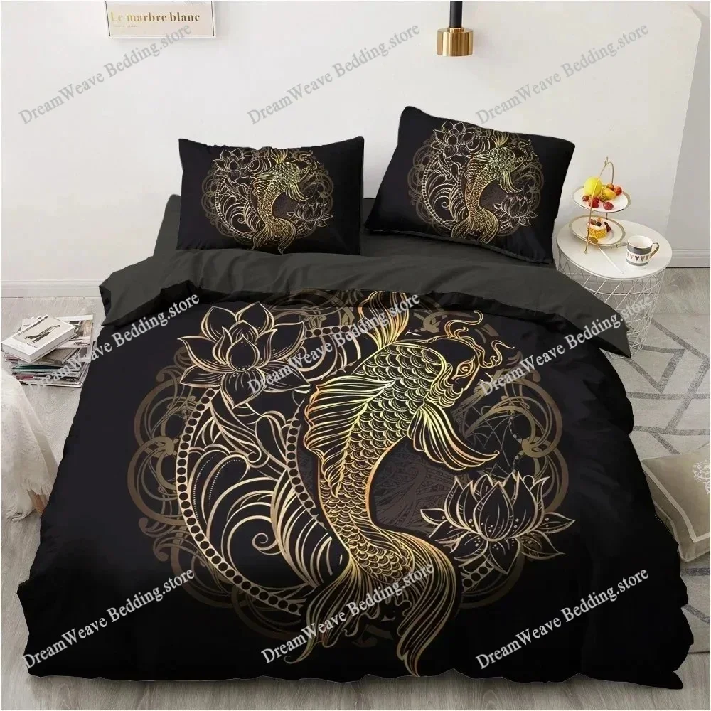 3D Printed  Black Bedding Set Pillowcase King Queen Full Single Bed Gold Design Duvet Cover Set for Teens Women Luxury Gift
