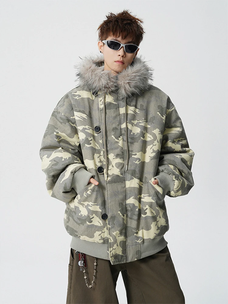 

Warm Camouflage Hooded Cotton Jaet Men's Winter New Sle Big Size Parka Coat Couple Outwear Polyester Fiber Long Sve Zi...