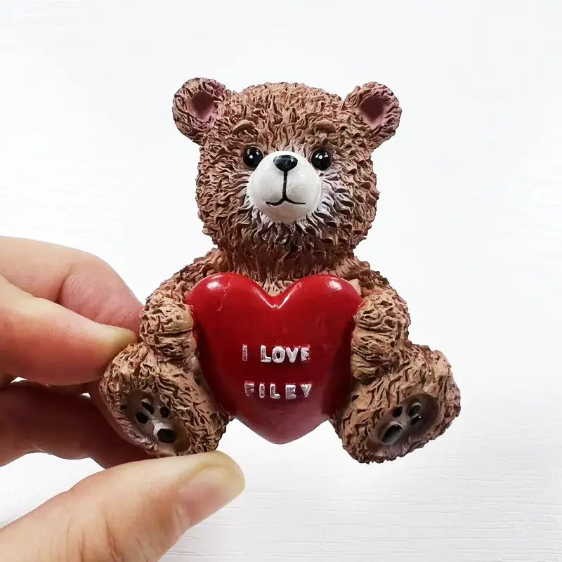 3D Resin Teddy Bear Fridge Magnet Cute I Love Filey Decor Refrigerator Magnet for Home Decor Fun And Adorable Magnetic Clips