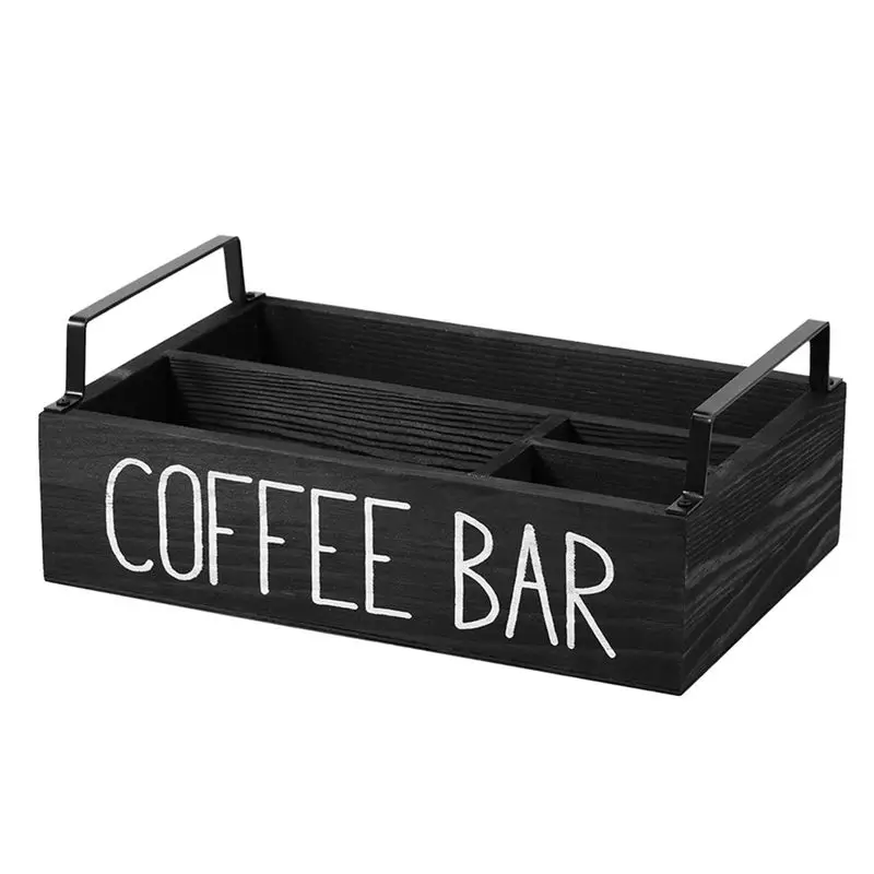 

AEE4-Wooden Coffee Station Organizer- Coffee Bar Accessories, Coffee Pods Holder, Storage Basket For Home Coffee Bar
