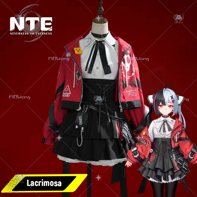 Disfraz de cosplay de Game NTE Neverness to Everness Lacrimosa, peluca, zapatos, juego de rol de Lacrimosa para fiesta de Halloween, para adultos, mujeres y hombres