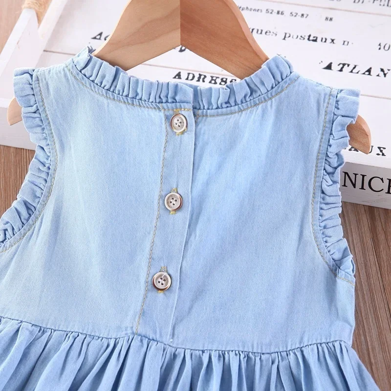 Girl Denim Dress Fashion Kids\' Embroidered Sleeveless Vest Dress For Little Girls Dresses Boutique Outfits 2-7 Years Old