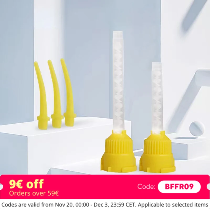 

50/100 шт., стоматологические насадки для смешивания, пистолет из силиконовой резины, одноразовые конвейерные миксеры, желтый 1:1, стоматологические материалы