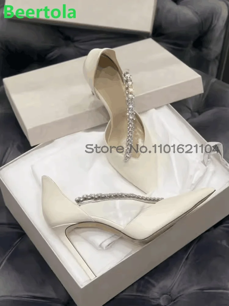 Pointed Toe Thin High Heel Crystal Pumps For Female Women 2024 Spring New Slip-on Luxury Elegant Cover Heel All-match Shoes