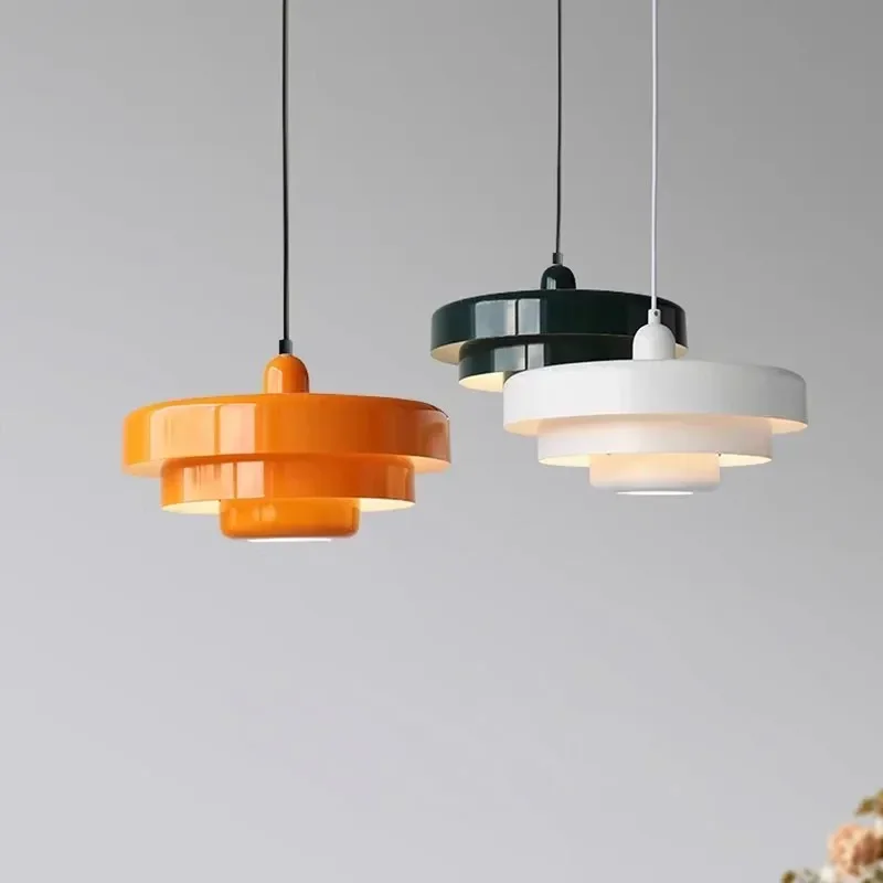 Suspension LED Nordique en Acier au Carbone Macaron, Aluminium, Blanc, Vert Foncé, Orange, Illuminations pour Restaurant, Salon, Luminaire