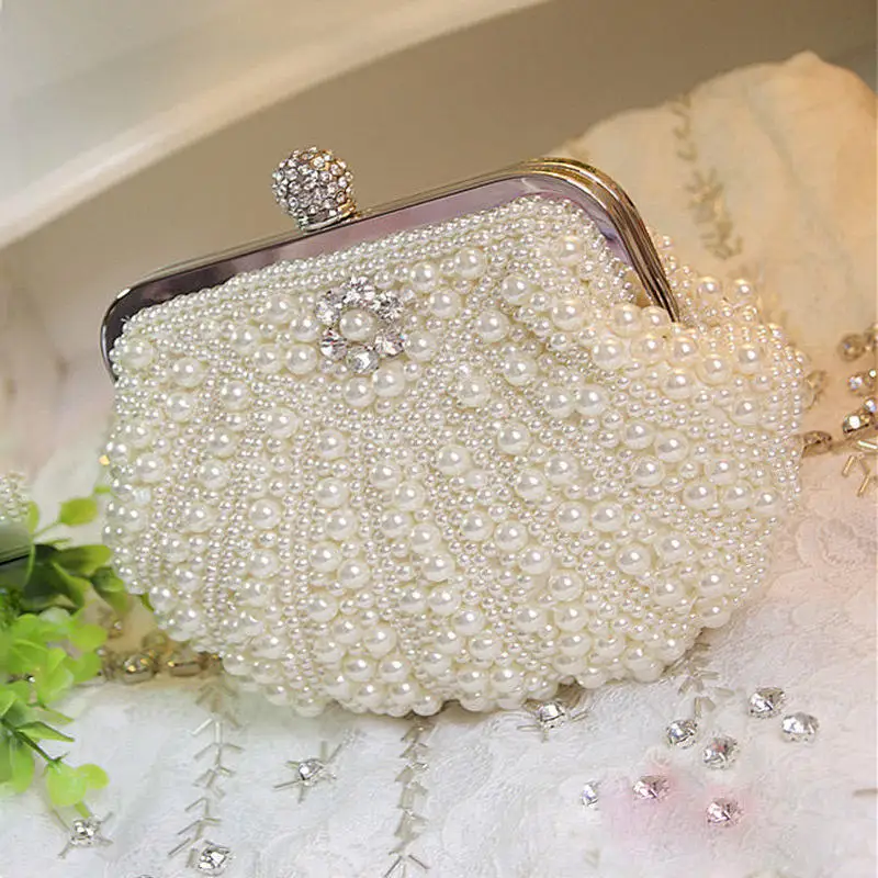 Factory direct wholesale luxury pearl clutch bag handmade beaded evening bag classic scalloped handbags for wedding party prom