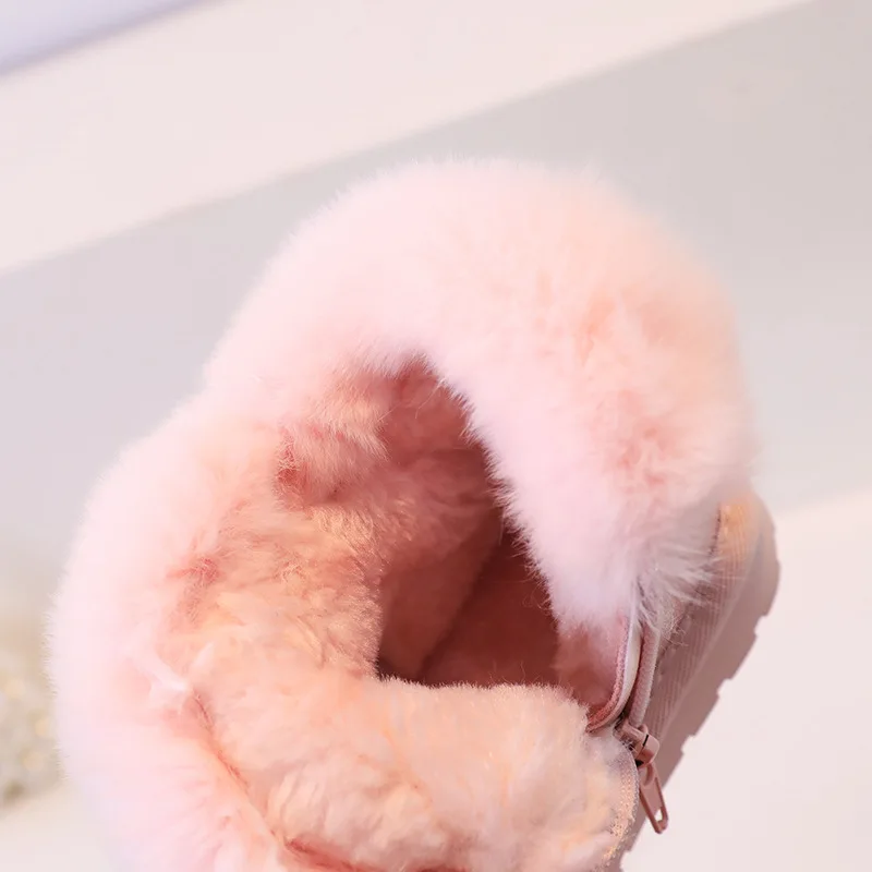 Girls Snow Boots 2023 Winter Toddler Kids Princess Fashion Brand Chelsea Ankle Boots Children Warm Fur Glitter Flower Pink Shoes