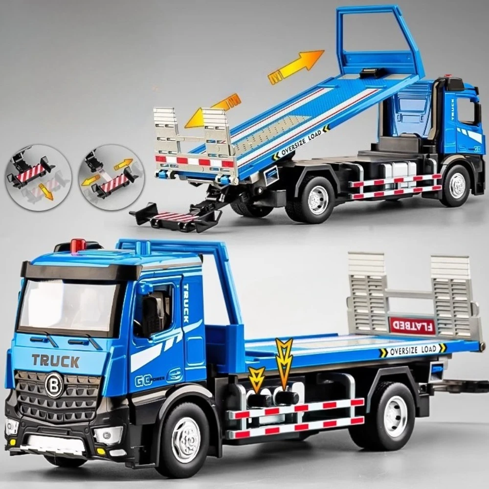 

1:24 Electric Trailer Flatbed Car Mixer Truck Model Toy Sound Light Doors Opened Engineering Vehicles Holiday Gifts for Boys