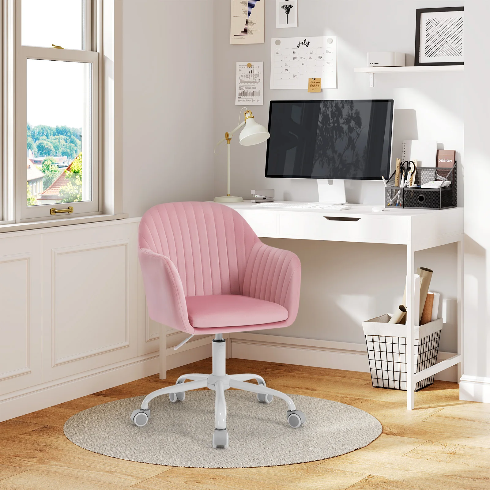WOLTU Samt-Bürostuhl mit Armlehnen, Rollen, anhebbar, Gaming-Stühle mit hoher Rückenlehne, höhenverstellbar, ergonomischer Arbeits- und Make-up-Stuhl – Detail 11