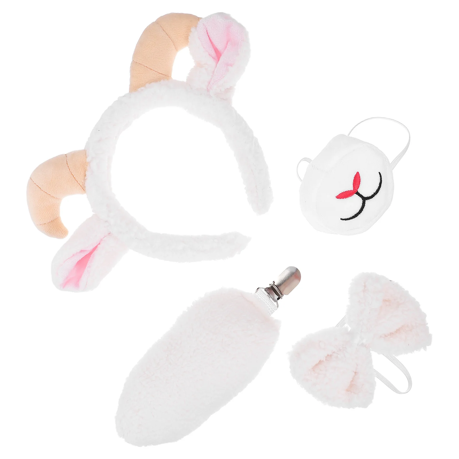 1 set 1 Set Costume Set White Goat Horns Headband Tail Bowtie Lamb Ears Cosplay Kit For Birthday Halloween Easter
