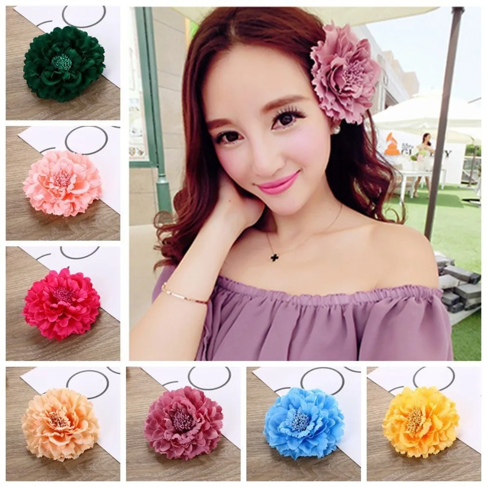 Bohemian Style Peony Head Flower 2024 Elegant Bangs Hairpin Broken Hair Clip Lady