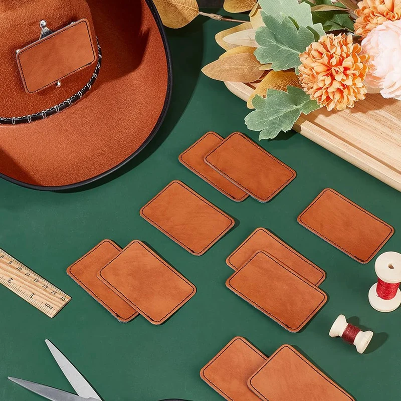 40Pcs Rectangle Blank Leather Patches 2X3inch Brown Hat Patches For Hats Jackets Backpacks DIY Repairing Knitting Sewing