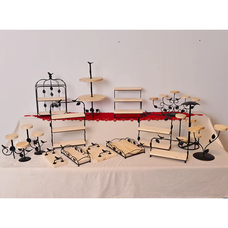 European-style wooden tray dessert stand bread rack solid wood multi-tier cake stand dessert table display wedding decoration