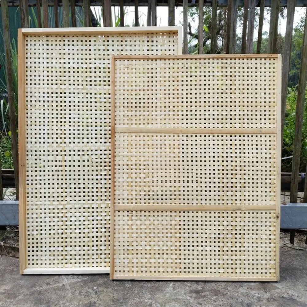 Natural Bamboo Woven Sieve Tray Rectangular Food Drying Basket Handcrafted Rustic Kitchen Utensil Serving Tool