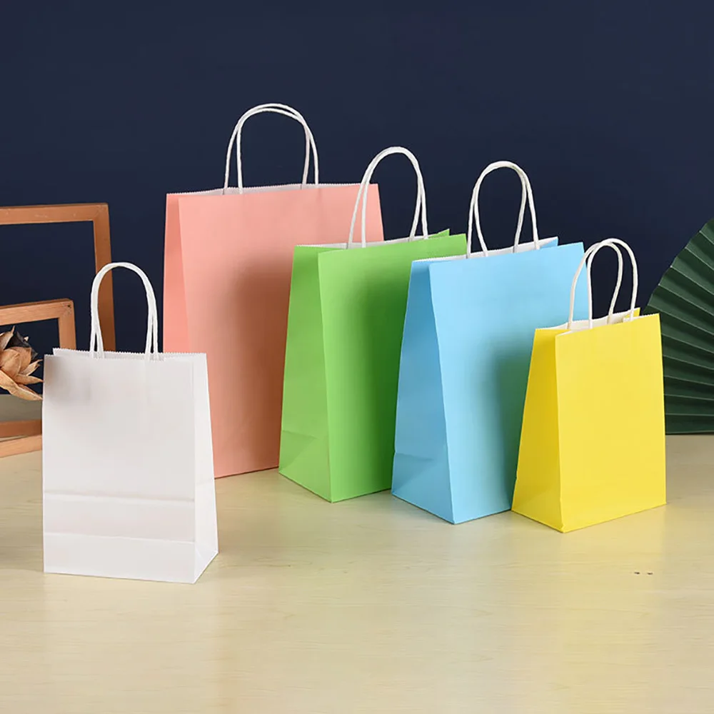 10Pcs Pure Colour Kraft Paper Gift Bags Tote Bags Kids Craft DIY Supplies