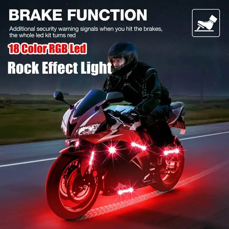 Universal LED Car Motorcycle Decorative Ambient Lamp Sound Contro  Remote Control RGB Moto Atmosphere Light Moto Strip Lamp Kit