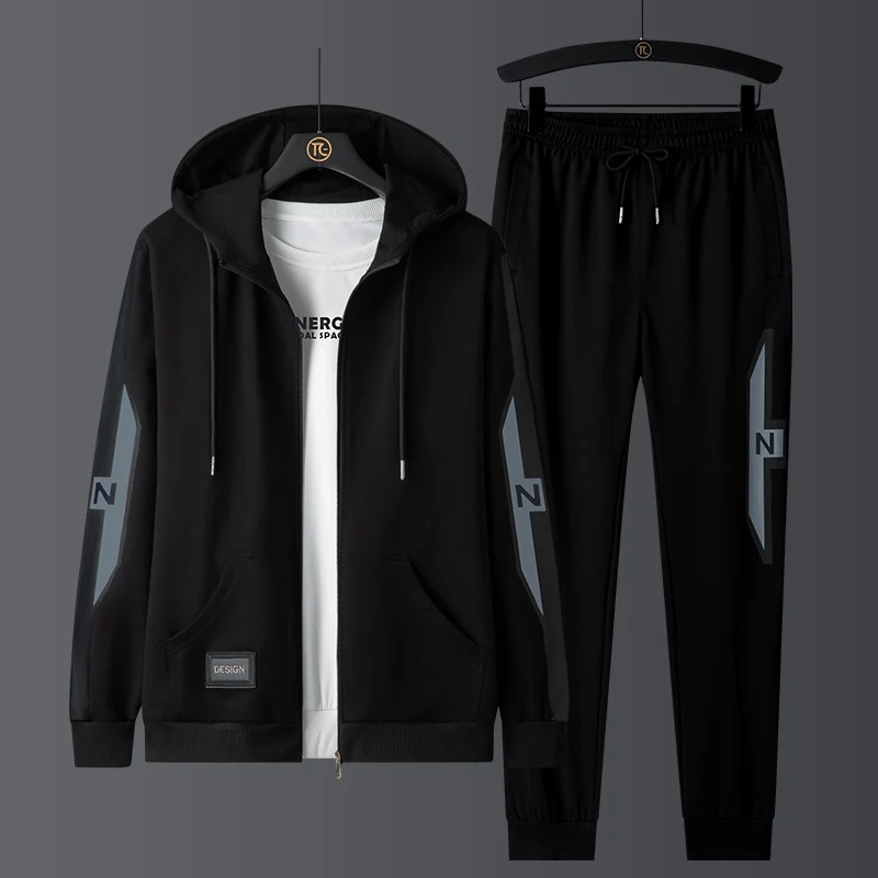 

Мужской повседневный спортивный костюм: худи на молнии, свободные брюки большого размера, модный комплект из полиэстера, длинные рукава