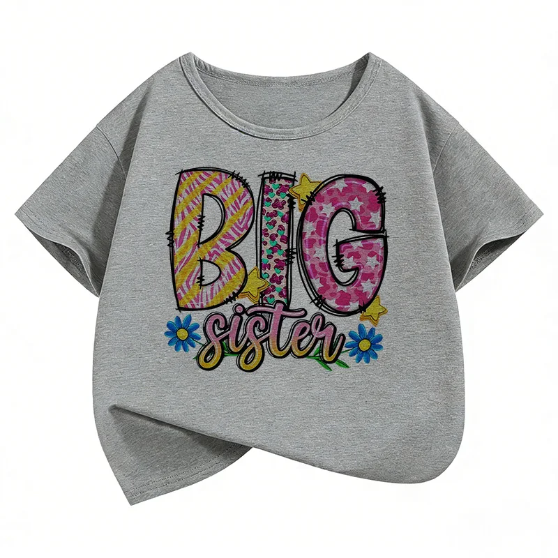 Y2k Colorful Big Sister Letter Printed T Shirts Manga Kids Children's T-shirt Shirt Sleeve Girls Summer Spring Casual Top Tee image 3