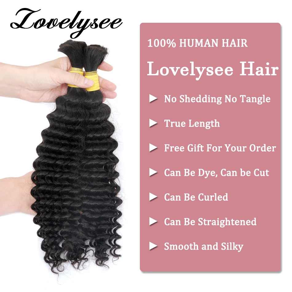 Deep Wave Original Bulk Human Hair No Weft for Braiding 100g Brazilian Remy Hair Extensions for Women Natural Black Human Hair