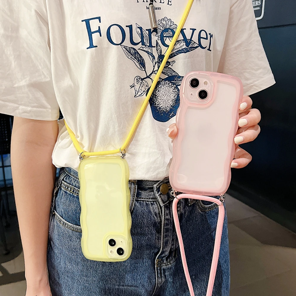 

Ожерелье через плечо, ремешок, шнур, волна, прозрачный мягкий чехол для iphone 16 15 14Pro 13 12 11 Pro Max X XR XS, прозрачный чехол