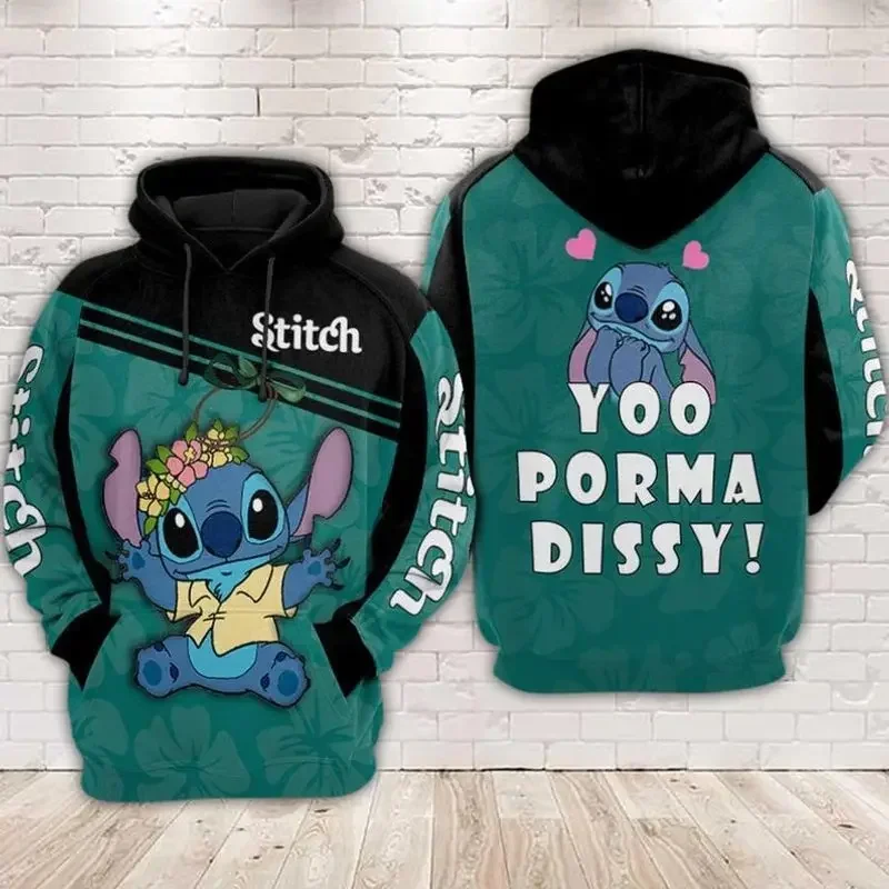 2024 Men's 3D Printing Disney Halloween Lilo and Stitch Hoodie Women's and Children's Street Leisure Sports Pullover