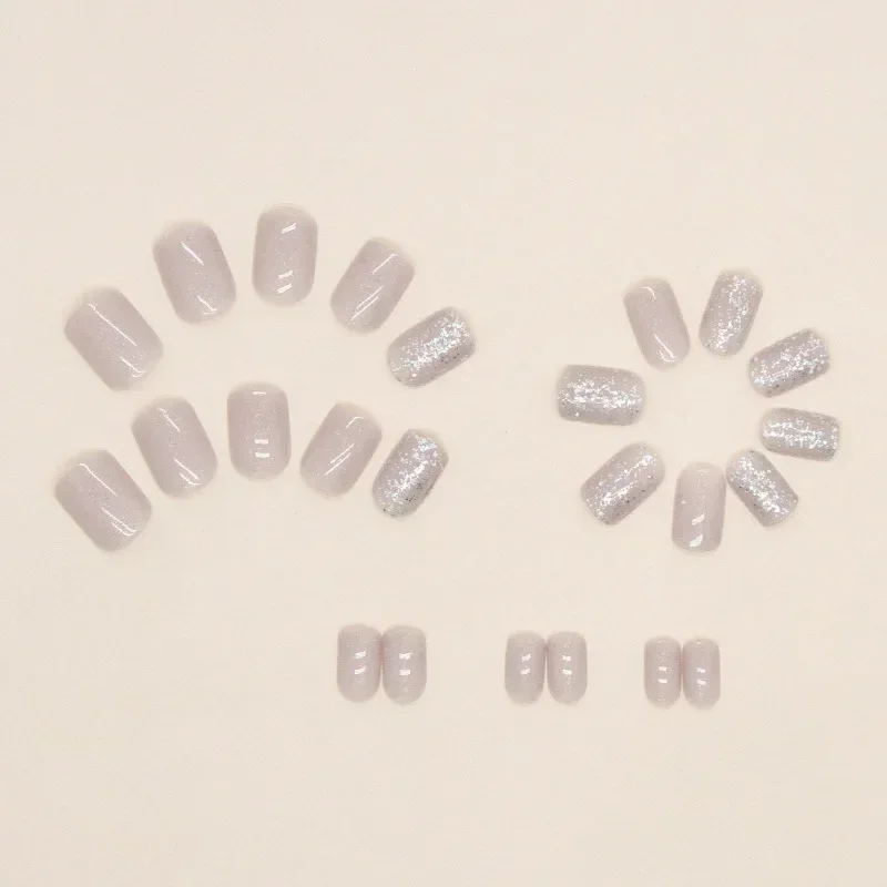 24Pcs/Box Glitter False Nails with Glue Sticker Set - Fashionable Nail Art for Women Girls