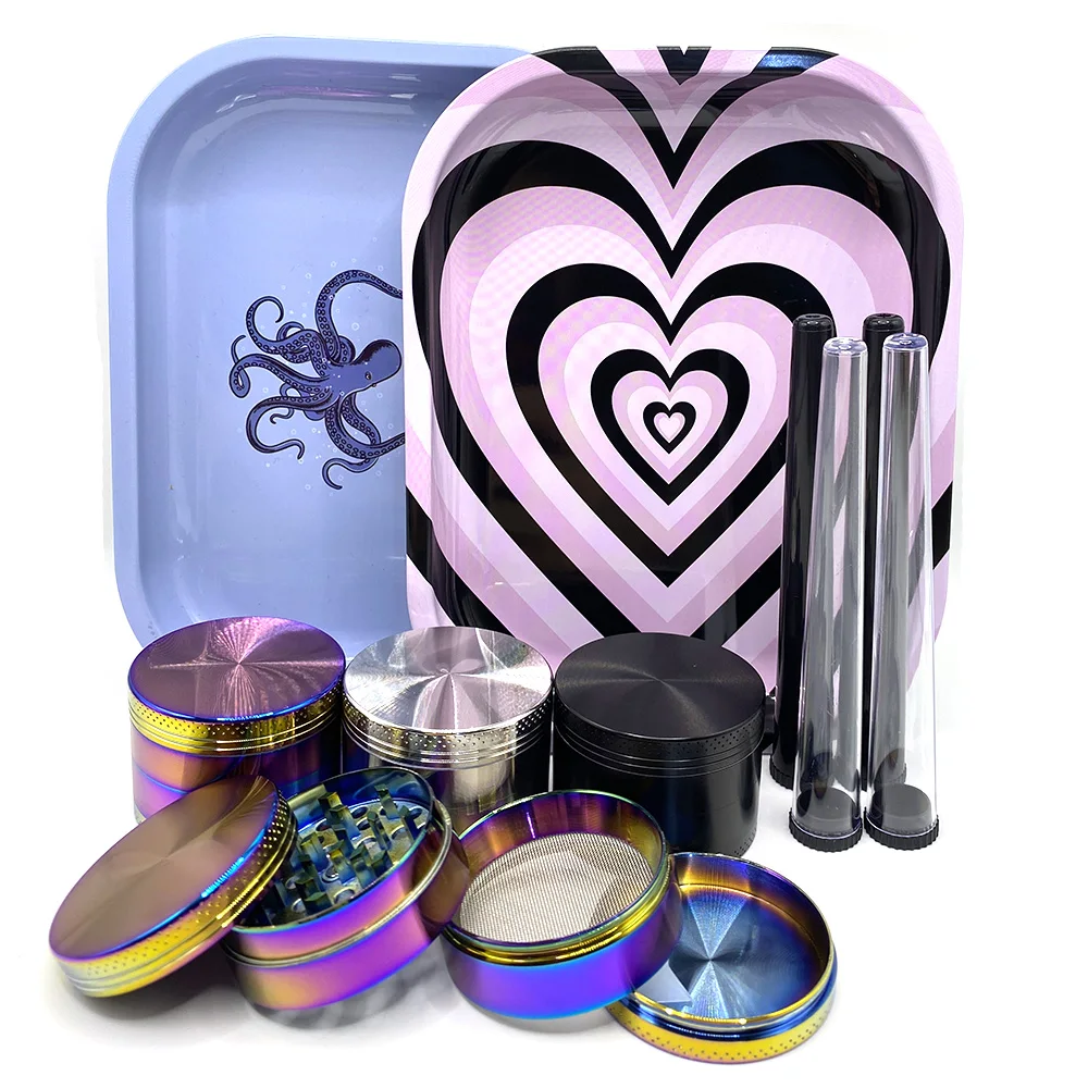 

Измельчитель травы, дробилка, 115 мм, пластиковая трубка для хранения табака, коробка, контейнер для травяного металла, катящийся лоток для дыма, 4 упаковки, набор для табака