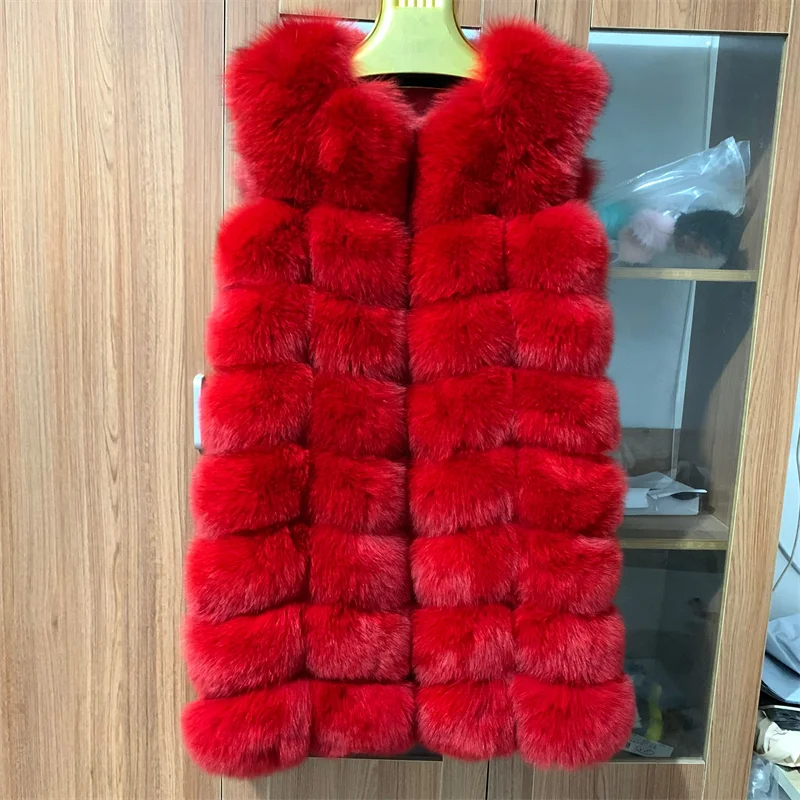 Real fox casaco de pele colete quente fox fur vest outono e inverno das mulheres longo de alta qualidade 100% natural fox fur vest Moda colete de pele