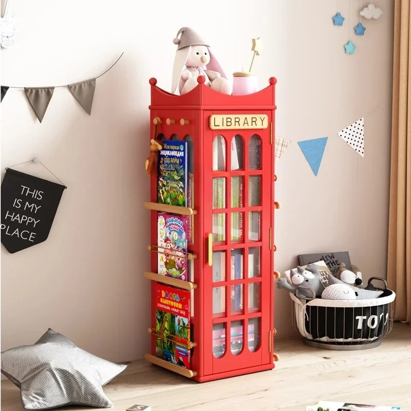 

ss8350 Solid wood bookcase Red Oak bookshelf storage reading area Picture book floor bookcase with door