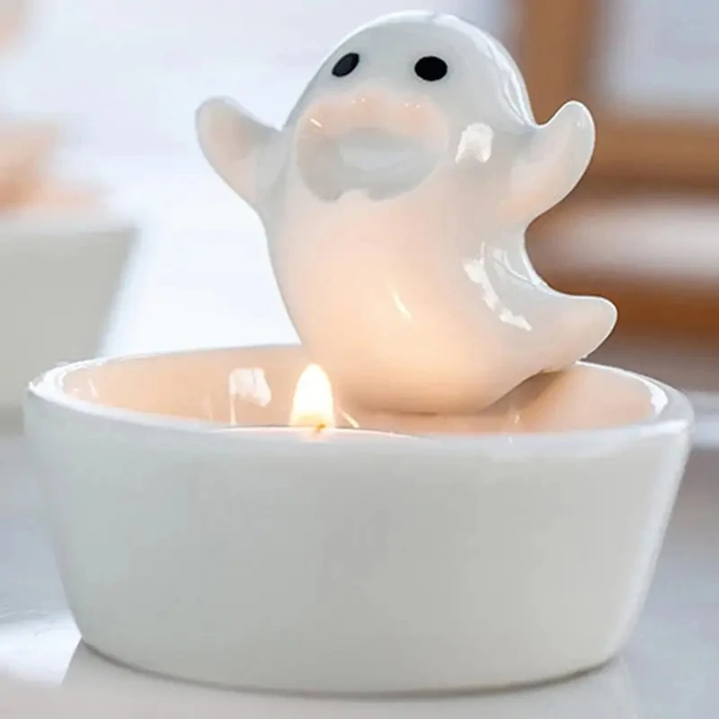 Ghost Candle Holder Cute Ghost Candlestick Aromatherapy Candle Holder Durables High Tempe Cartoon Candlestick