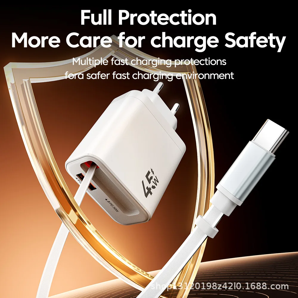 45W telescopic cable charger+U-port mobile phone charger 2-in-1 folding foot