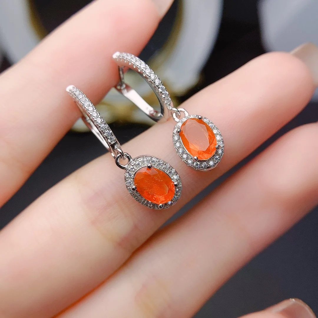 

Mexican Fire Opal Rare Orange Drop Earrings Sterling Silver Natural Untreated Earth Mined 7x5mm AAA VVS Genuine Earrings