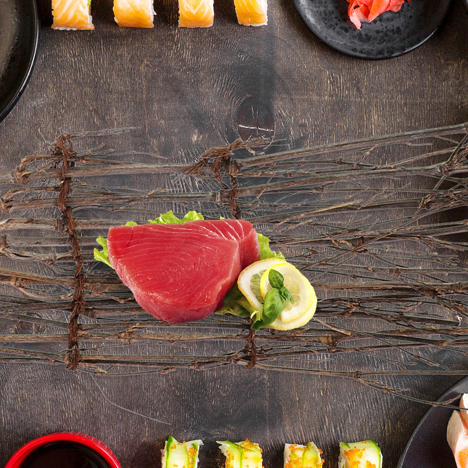 

3Pcs Japanese Bamboo Fence Sushi Decoration Bamboo Fence Sushi Ornament Woven for Restaurant Home Decor