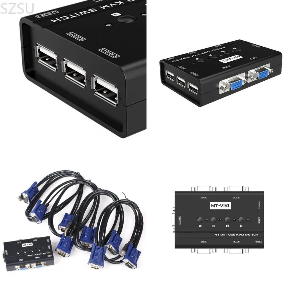 SZSU MT460KL 4 USB -порт KVM Переключатель 4 в 1 OUT KVM Box 4 Port VGA Adapter 1920x1440 10x6,5 см/3.94x2,56in