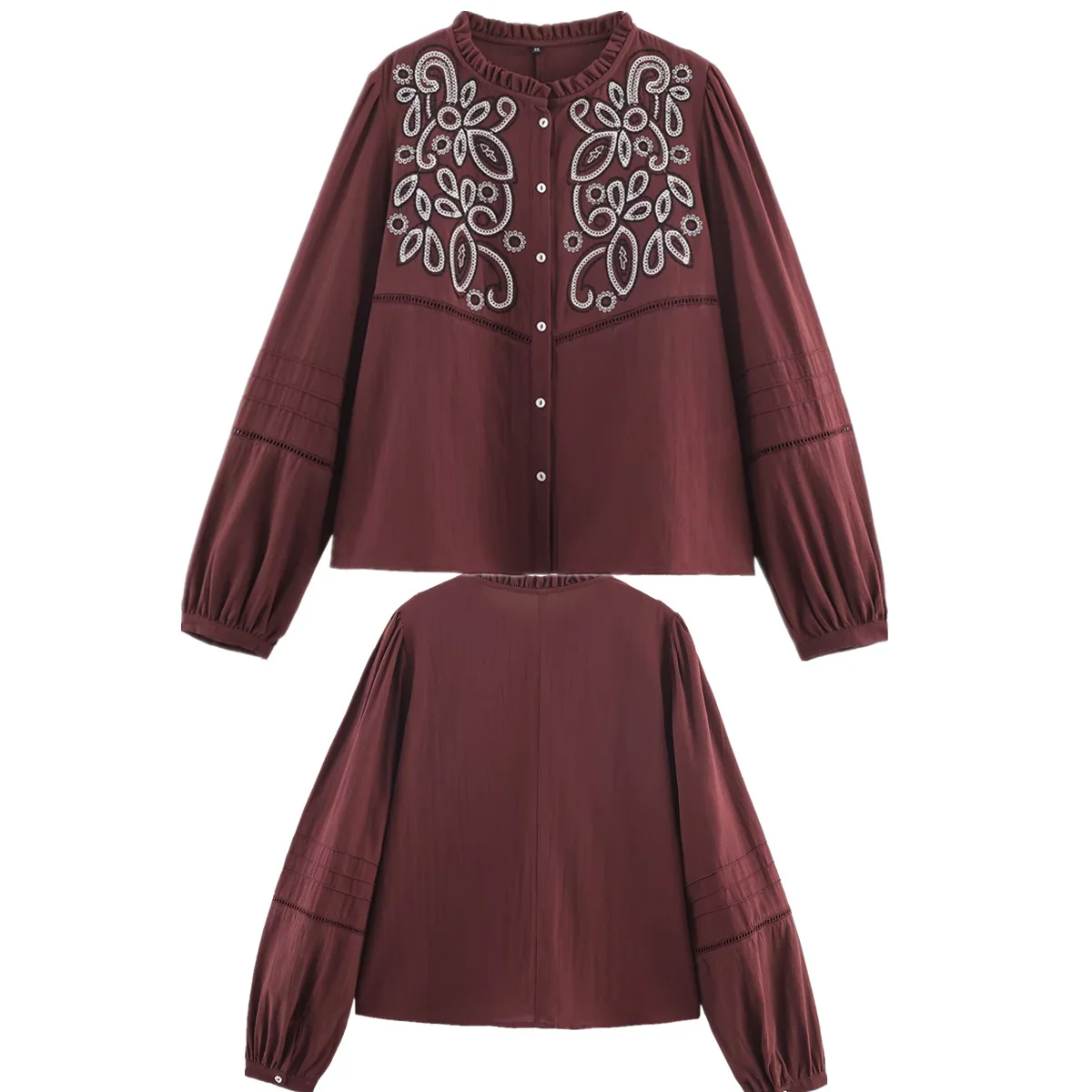 

Dave&Di Рубашка бордового цвета с вышивкой во французском стиле кантри Богемные винтажные рубашки и блузки Женская одежда Рубашки Топы