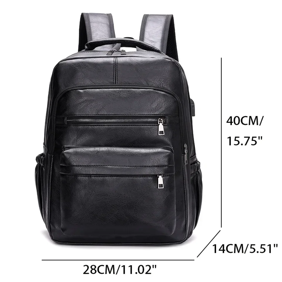 High Quality USB Charging Backpack Men PU Leather Backpack Large Laptop Backpacks Male Mochilas Schoolbag For Teenagers Boys