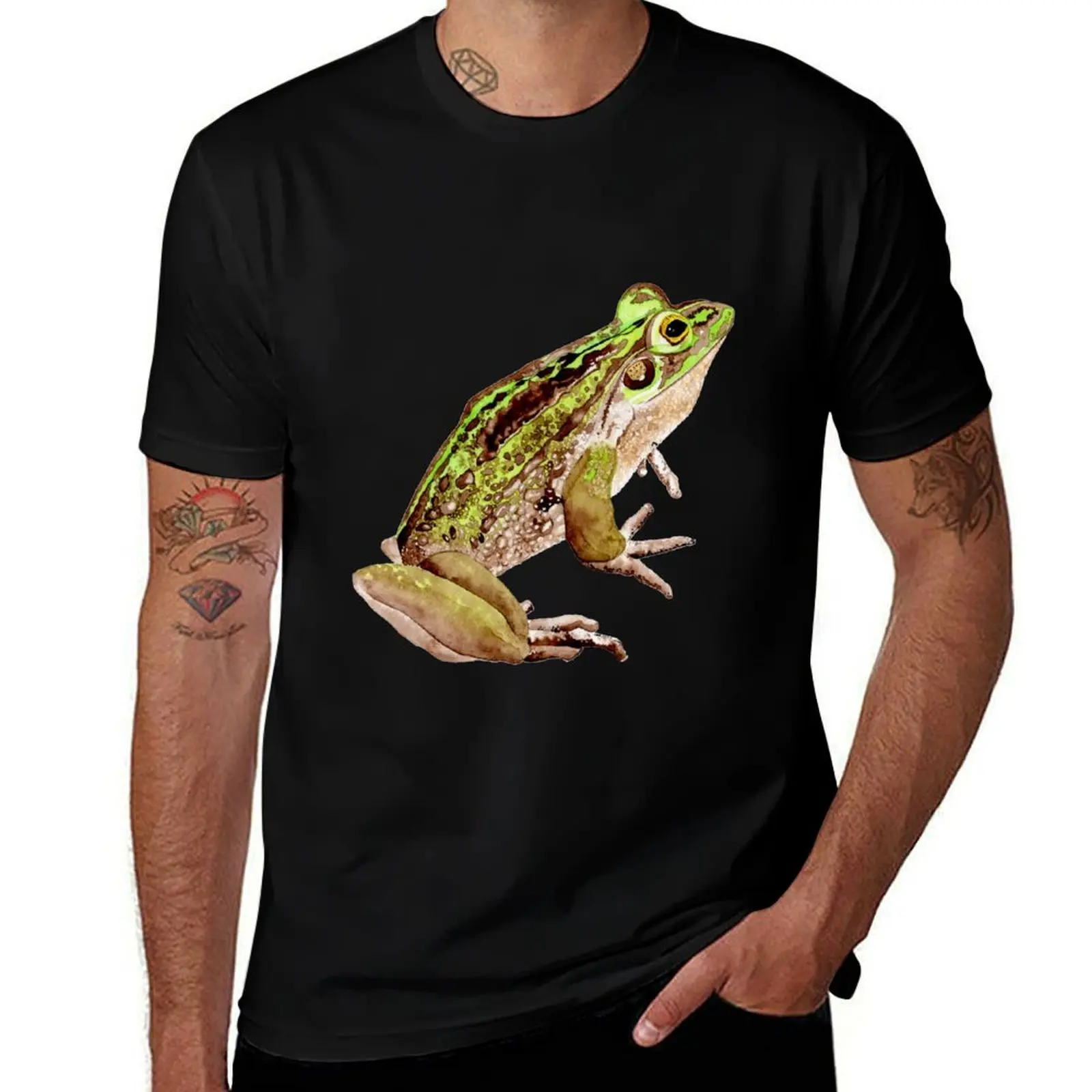 Green and Golden Bell Frog T-Shirt Casual Basic Street Style T-Shirt