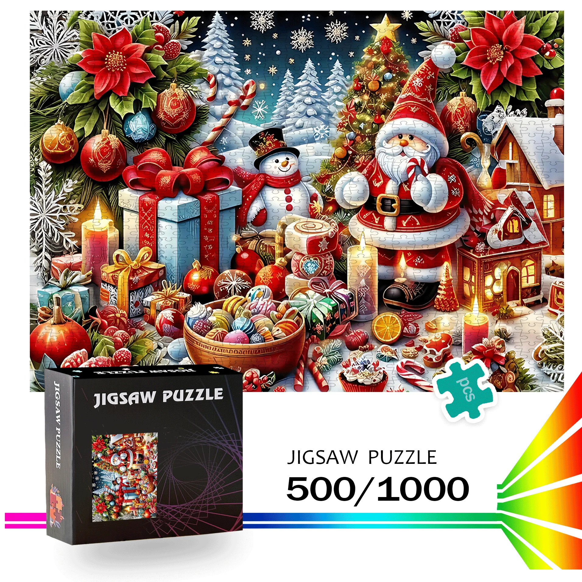 500/1000 Teile Puzzle für Erwachsene – großes Challenge-Puzzle mit 500/1000 Teilen, Weihnachts- und Winterthema (Weihnachtsmann, Schneemann, Puzzle Rac).