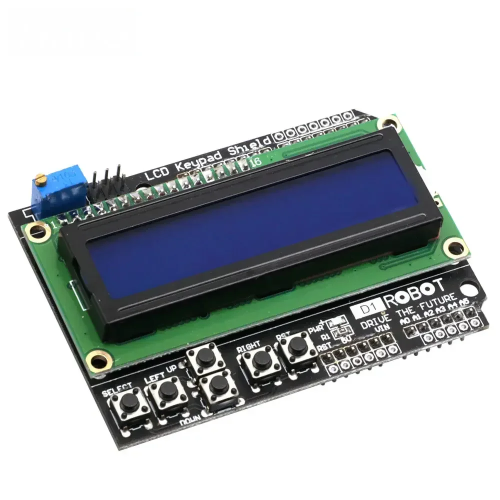 แผงแป้นคีย์บอร์ด LCD LCD1602โมดูล1602แสดงผล ATMEGA328 ATMEGA2560ราสเบอร์รี่ Pi Uno หน้าจอสีฟ้าสำหรับ Arduino