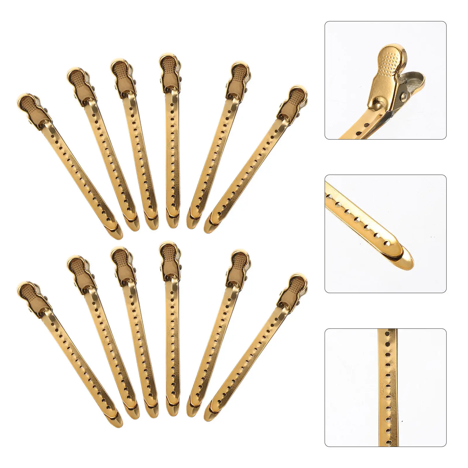 

12Pcs Gold Stainless Steel Alligator Hairdressing Clips Salon Section Clips Professional Hair Fixing Hair Styling Clamps