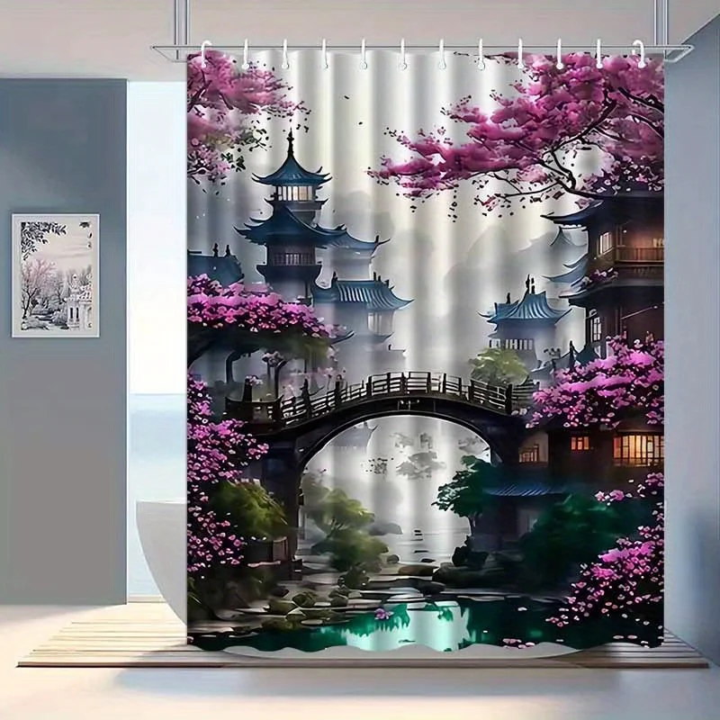 1pc a Shower Curtain Featuring a Retro Vintage Design That Is Both High-End And Elegant, Serving Multiple Functions in The Bathr