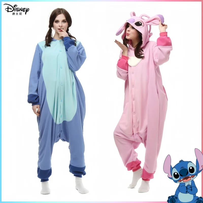 Stitch Kigurumi Onesie Kawaii Teenagers Women Pajamas Flannel Warm Soft Overall Onepiece Night Home Sleeping Jumpsuit