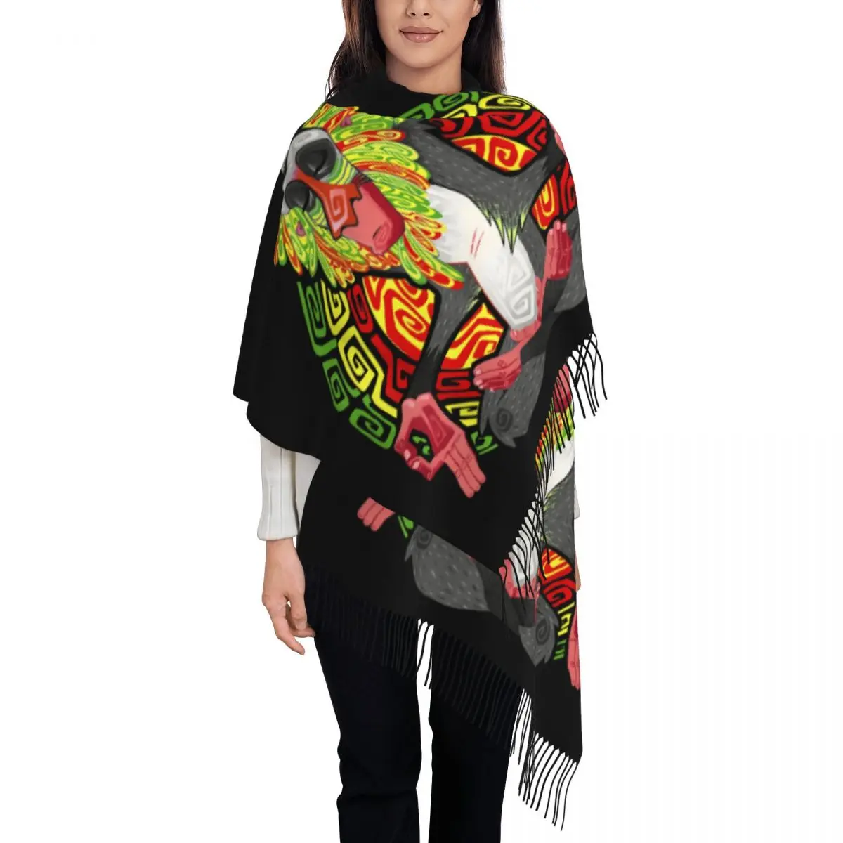 

Custom Lion King Rafiki Geometric Rainbow Scarf Wrap for Women Long Winter Fall Warm Tassel Shawl Unisex Scarves