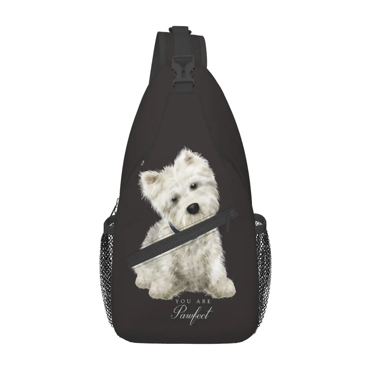 Westie West Highland Terrier pies torba typu Crossbody Sling Bag casualowa torba noszona na klatce piersiowej uroczy szczeniak plecak na ramię plecak wędrówki sportowe