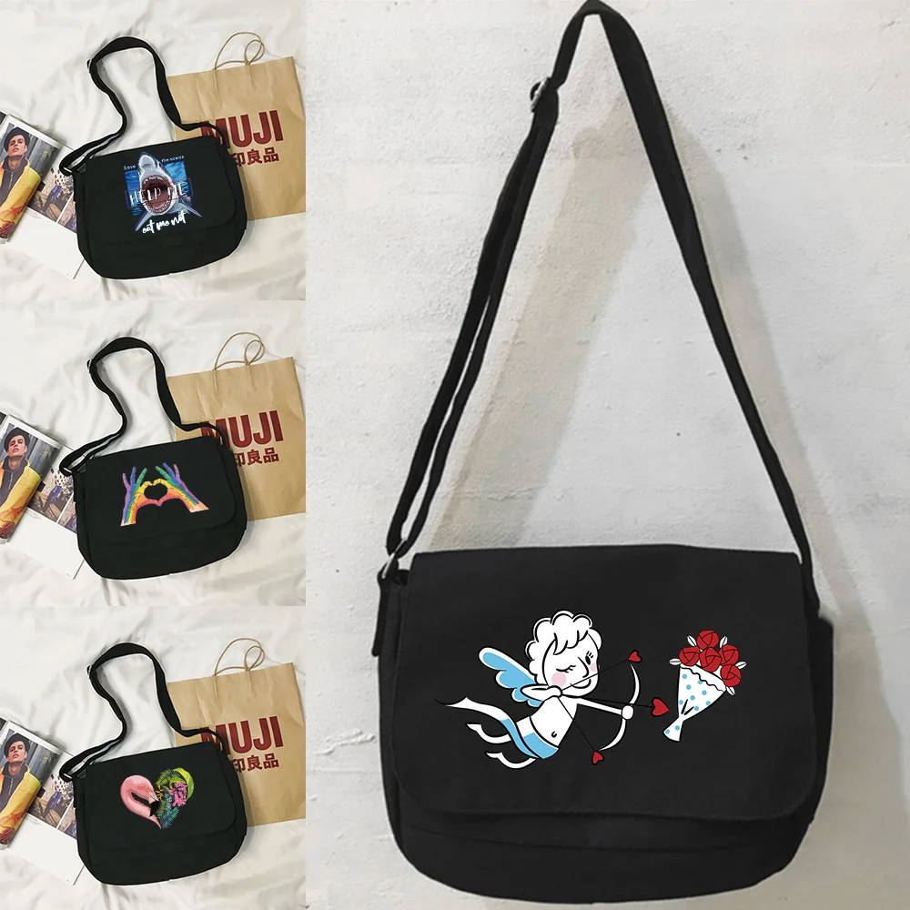 Messenger Bag Reusable Eco-friendly Canvas Teenager Shoulder Tote Bags Color Series Fashion Men Women Crossbody Pack